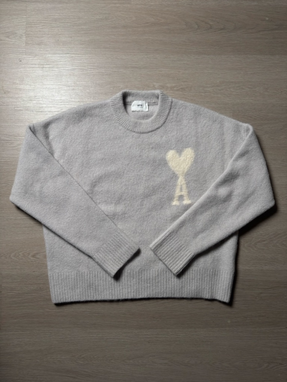 Ami Light Gray Knit Crewneck Sweater